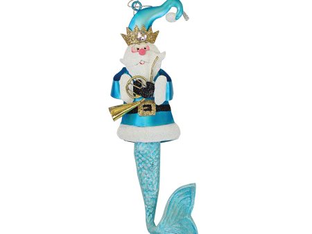 7.75 in Metal Santa Mermaid with Trumpet Ornament Online Sale