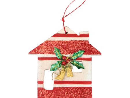 3.5 in. Wood Red & White Beach Hut Ornament Discount