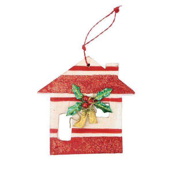 3.5 in. Wood Red & White Beach Hut Ornament Discount