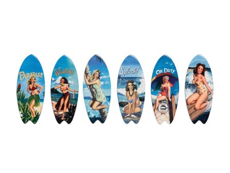 Pin-Up Girl Surfboard Magnet, Asst. of 6 Hot on Sale