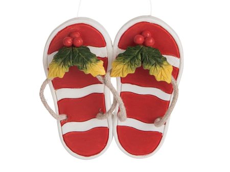 3.45 in. Polyresin Red Flip Flop & Palm Ornament Fashion