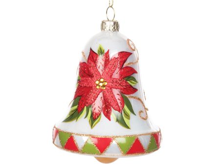 Blown Glass Poinsettia Bell Ornament Hot on Sale