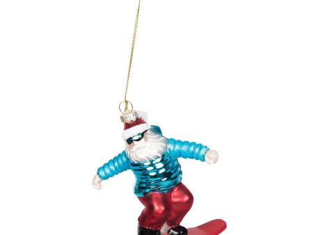 Blown Glass Snowboard Santa Ornament Online now