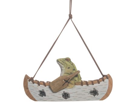 6 in. Wood Frog In Rowboat Ornament Hot on Sale