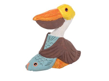 1.6 in Wood Pelican with Fish Figure For Cheap