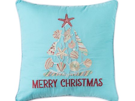 Merry Christmas Seashells Aqua Pillow Supply