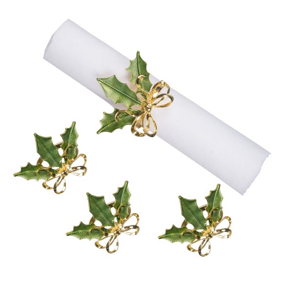 Green & Gold Holly Napkin Ring, Set of 4 Online