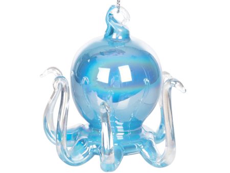 Blown Glass Blue Octopus Ornament For Discount