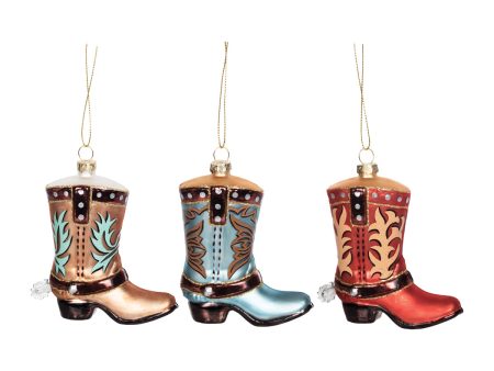 Blown Glass Cowboy Boots Ornament, Asst. of 3 Online now