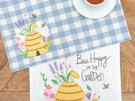 Bee Happy in Blue Table Linens Hot on Sale