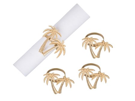 Golden Twin Palm Trees Napkin Ring Set Fashion