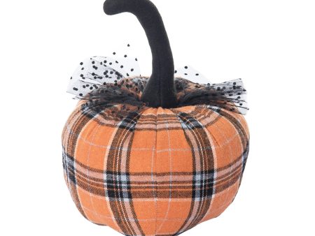 Orange Plaid Pumpkin Figurine For Sale