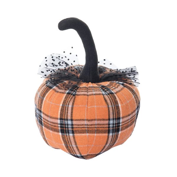 Orange Plaid Pumpkin Figurine For Sale