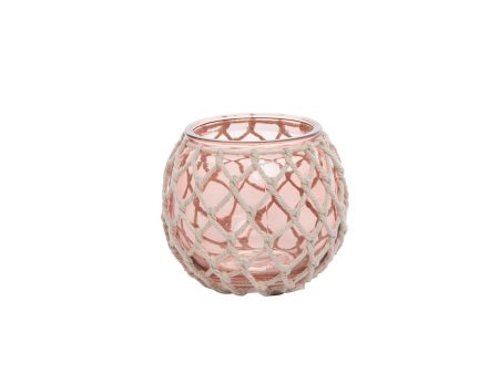 Pink Glass Tealight with Rope Weave Online