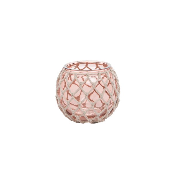 Pink Glass Tealight with Rope Weave Online