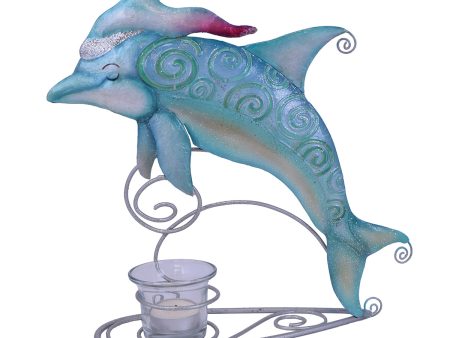 11 in. Metal Dolphin with Hat Tealight Holder Cheap