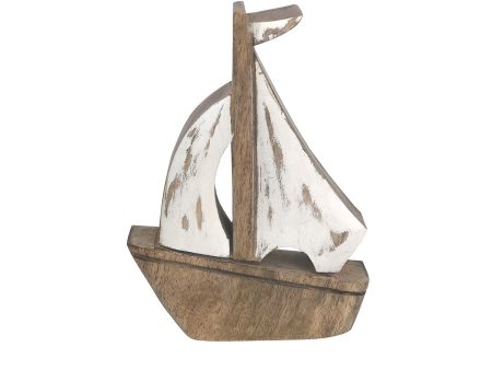 Small Wood Boat Table Sitter with White Sail Sale