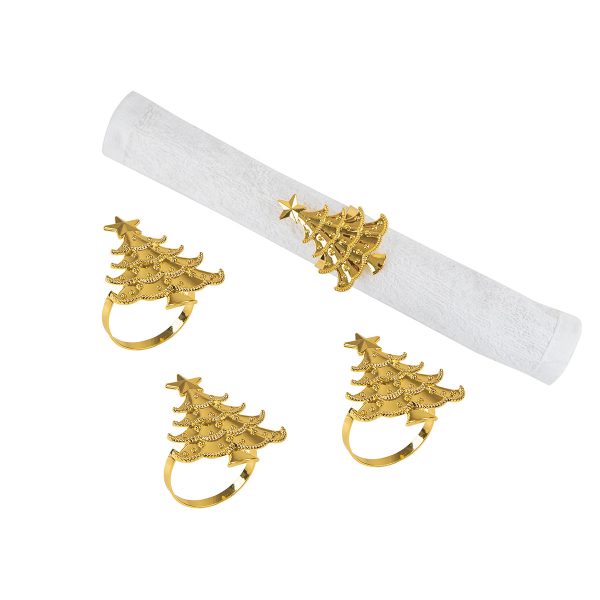 Gold Christmas Tree Napkin Ring, Set of 4 Cheap