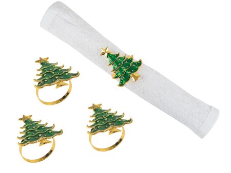 Green Christmas Tree Napkin Ring, Set of 4 Cheap