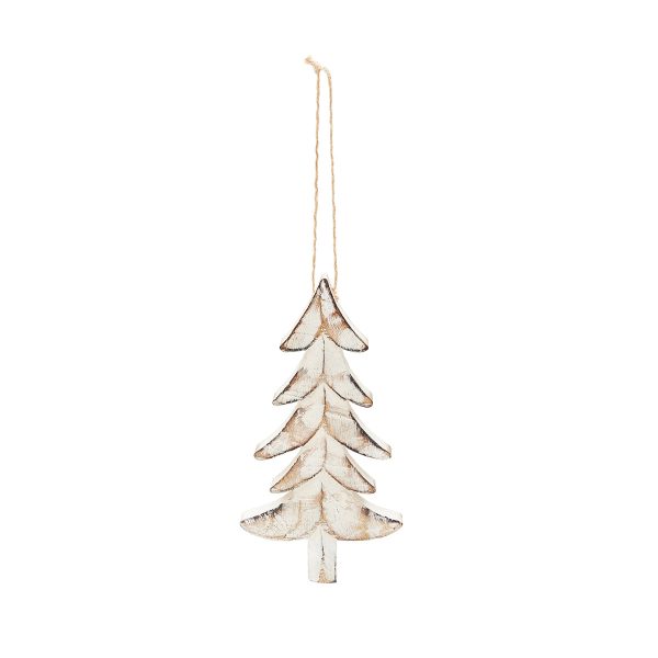 Wooden White Carved Tree Ornament Discount