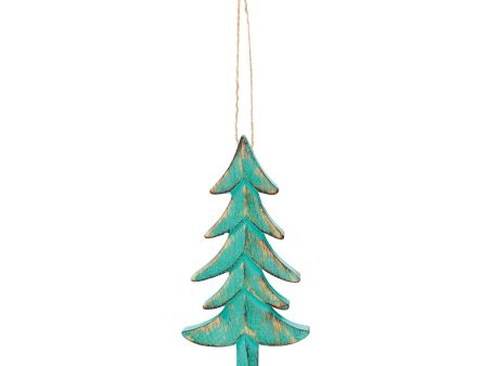 Wooden Green Wash Carved Tree Ornament For Discount