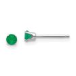 14k White Gold 3mm Emerald Stud Earrings For Discount