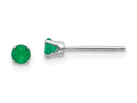 14k White Gold 3mm Emerald Stud Earrings For Discount