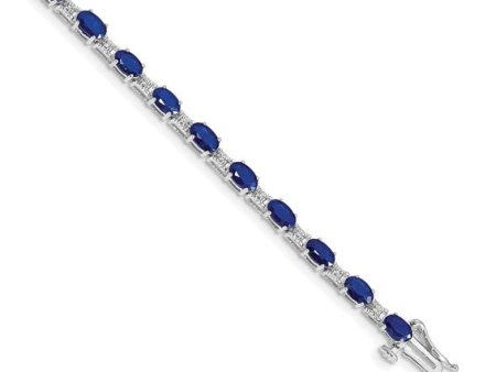 14k White Gold .088cttw Diamond & 4.62ctw Sapphire Bracelet Online