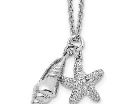 Sterling Silver Diamond Shell and Starfish Necklace For Sale