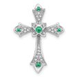 14k White Gold Cross Emerald Pendant Sale