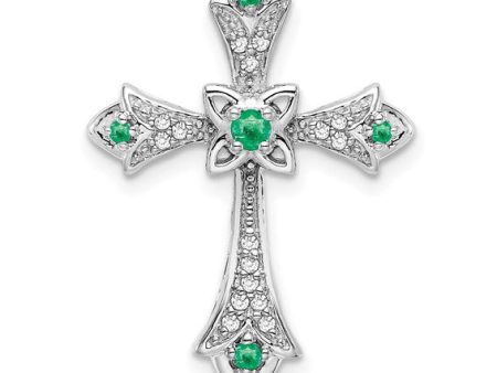 14k White Gold Cross Emerald Pendant Sale