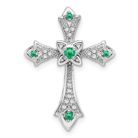 14k White Gold Cross Emerald Pendant Sale