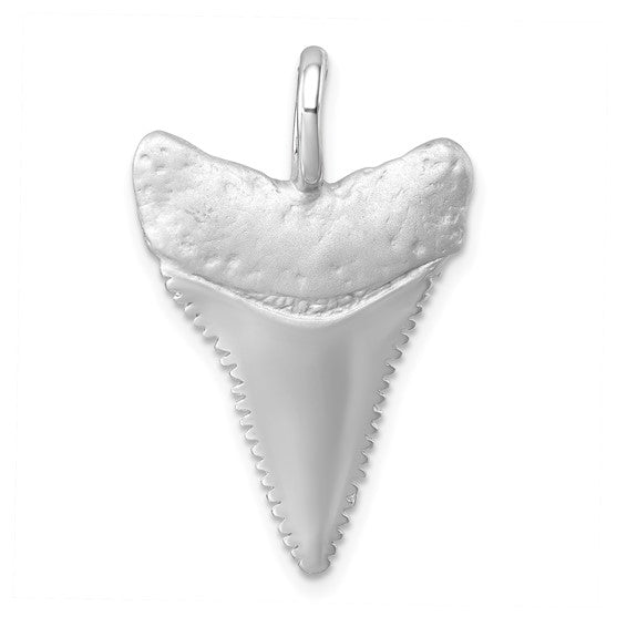 Sterling Silver Rhodium-Plated Great White Shark Tooth Pendant Hot on Sale